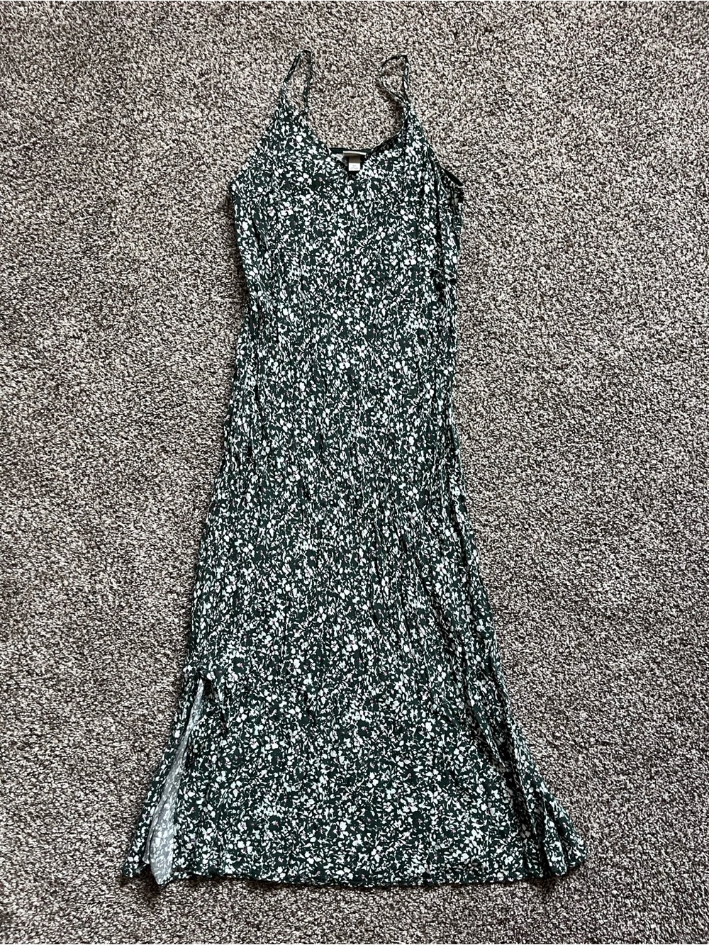 Target Dark Green and White Floral Midi Slip Dress